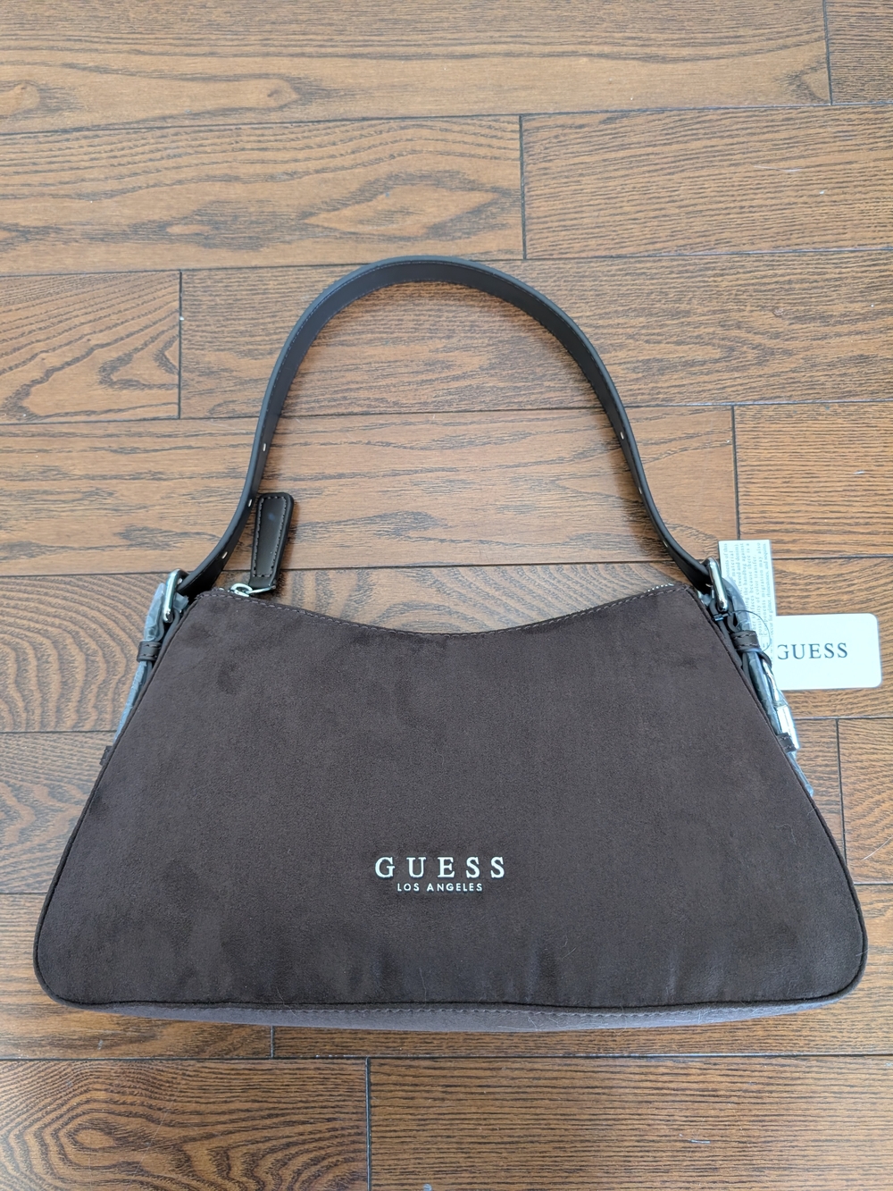 GUESS Alisha Chocolate Brown Faux Suede Shoulder Bag